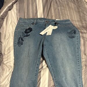 Workshop Republic Clothing Blue Jeans with Black Floral Design
